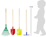 10838 Set d'outils de jardin "Multicolore" en bois et métal, râteaux, pelle et bêche, à partir de 3 ans