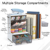 GwaOery Organiseur de bureau avec porte-documents extensible et compartiments réglables - Multifonction - Rangement pour stylos, papeterie, livres, bijoux, cosmétiques - Pour la maison, le bureau