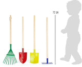 10838 Set d'outils de jardin "Multicolore" en bois et métal, râteaux, pelle et bêche, à partir de 3 ans