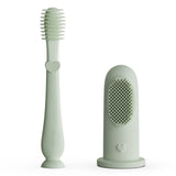Moonkie Brosse à Dent Bebe, Set de Soin Bebe, Manuelle Brosse + Brosse Bébé Doigtier, 100% Silicone, Sans BPA, Brosses à Dents Doux et Confortable, Brosse Bébé, pour 3 Mois+(Menthe)