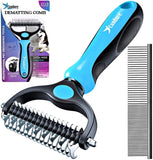 Candure Brosse Chien et Chat Professionnel Brosse Chien Poil Long Toilettage du Chien Râteau Dents à Double Face 17+9 Élimine Les Nœuds, Les Tapis et Les Cheveux Emmêlé (Azul)