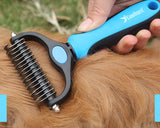 Candure Brosse Chien et Chat Professionnel Brosse Chien Poil Long Toilettage du Chien Râteau Dents à Double Face 17+9 Élimine Les Nœuds, Les Tapis et Les Cheveux Emmêlé (Azul)