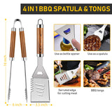 Lot de 34 Accessoires de Barbecue pour Homme - Outils Robustes de 40,6 cm en Acier Inoxydable avec Thermomètre et Tapis - Ensemble Cadeau pour Jardin