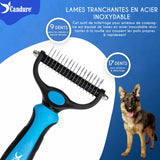 Candure Brosse Chien et Chat Professionnel Brosse Chien Poil Long Toilettage du Chien Râteau Dents à Double Face 17+9 Élimine Les Nœuds, Les Tapis et Les Cheveux Emmêlé (Azul)