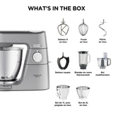 Kenwood Titanium Chef Baker XL, Robot Pâtissier avec Batteur K, Crochet Pétrisseur, Fouet et Bol de 7 Litres, KVL85.424SI, 1200W, Argent