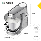 Kenwood Titanium Chef Baker XL, Robot Pâtissier avec Batteur K, Crochet Pétrisseur, Fouet et Bol de 7 Litres, KVL85.424SI, 1200W, Argent