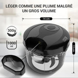 LEBENLANG Hachoir manuel legume & coupe oignon - Noir 1L mixeur manuel & BPA-Free I Moulinette manuelle Hachoir ail vegetable chopper Mini-robots et hachoirs a ficelle Eminceur legumes main 3 lames