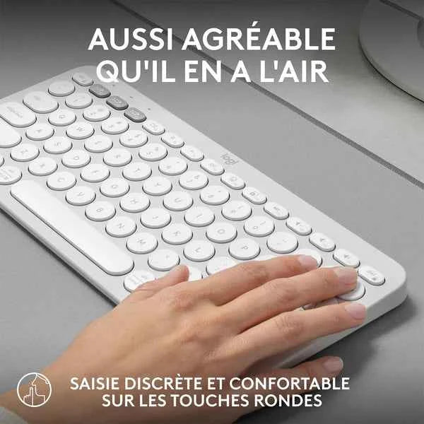 لوجيتك لوحة مفاتيح بلوتوث عالمية QWERTY أمريكية دولية بيضاء