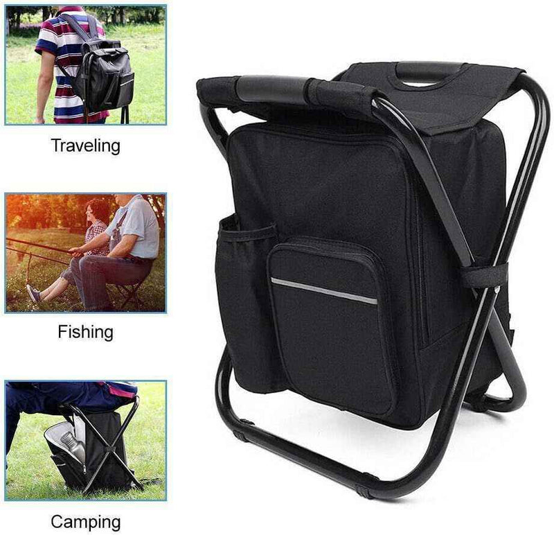 tabouret pliable et sac a dos avec glaciere